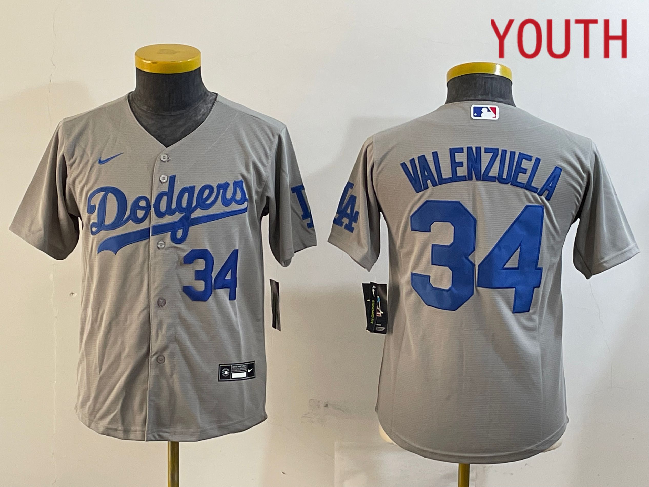 Youth Los Angeles Dodgers #34 Valenzuela Grey Game 2024 Nike MLB Jersey style 12164